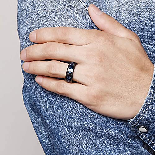 NUNCAD Anillo Hombre Mujer Unisex de Tungsteno con Zirconia Azul y Fibra Carbono 8mm Ancho Negro + Azul Celta para Boda Hobby y Estilo de Vida Talla 74(23.6mm)