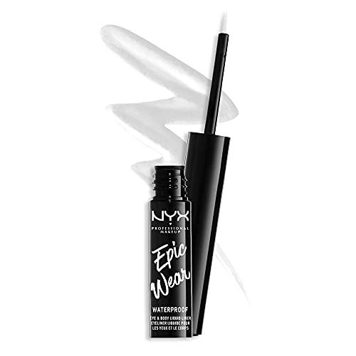 NYX Professional Makeup Eyeliner Líquido Epic Wear Semi-Permanente, Larga Duración, A Prueba de Agua, Perfecto para Ojos, Rostro y Cuerpo, Acabado Mate, Color: White