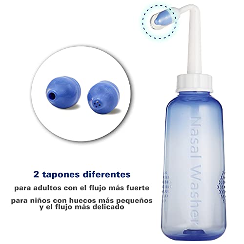 O³ Lavado Nasal 500 ml Con 2 Boquillas Para Bebes Y Adultos Para Irrigación Nasal - Limpiador Nasal | Alivia Alergia - Resfriado - Rinitis | Irrigador Nasal Tratamiento Que Mejora Ronquidos Y El Sueño