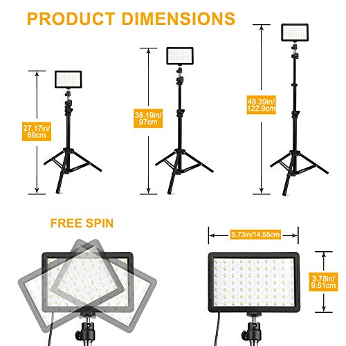 Obeamiu 3 luces LED vídeo con soporte ajustable trípode, color filtros, 5600K USB iluminación estudio para tableta/disparo ángulo bajo, YouTube