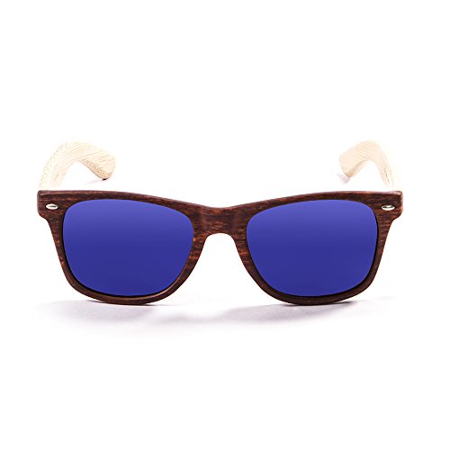 Ocean Sunglasses Beach Wood - Gafas de Sol de Bambú - Montura : Bambú - Lentes : Azul Espejo (50001.3)