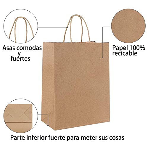 Oceano Bolsa de papel kraft,,Bolsas de Papel con Asas de Colores,Bolsa de Regalo Kraft con Asa,Bolsas de Fiesta de Regalo con Asas,Bolsas Papel Regalo 25UD (18x24x8, BLANCO)