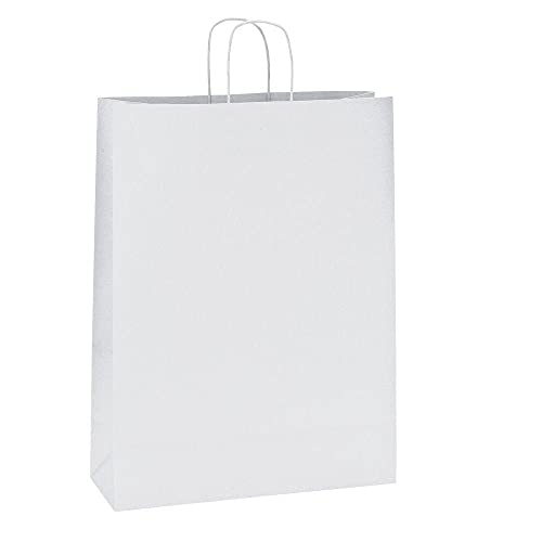 Oceano Bolsa de papel kraft,,Bolsas de Papel con Asas de Colores,Bolsa de Regalo Kraft con Asa,Bolsas de Fiesta de Regalo con Asas,Bolsas Papel Regalo 25UD (18x24x8, BLANCO)