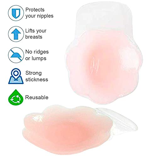 OcioDual 2X Adhesivos Alza Senos Pechos Silicona Cubre Pezoneras Copa A B C Flores Reusable Invisible Realzador de Belleza