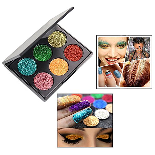 OFKPO 6 Colores Paleta de Maquillaje Profesional con Purpurina para Sombras de Ojos Brillantes,Labios y Uñas