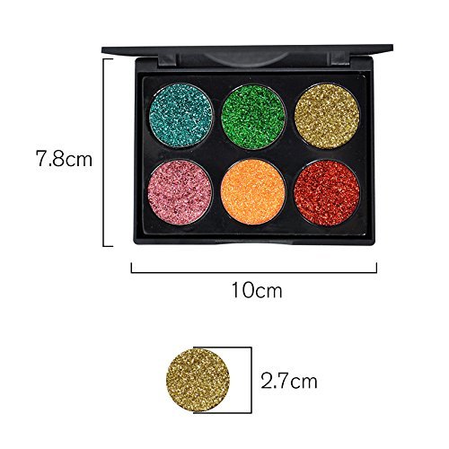 OFKPO 6 Colores Paleta de Maquillaje Profesional con Purpurina para Sombras de Ojos Brillantes,Labios y Uñas