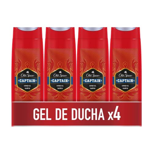 Old Spice Captain Gel de Ducha y Champú, para Hombres, 400 ml, PACK X4