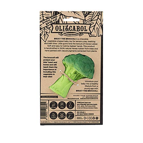 Oli & Carol - Mordedor Bebé de Caucho Natural, Brucy The Broccoli, 9 cm