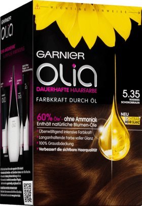 Olia Garnier 5.35 - Coloración permanente para el cabello, color marrón chocolate cálido, 1 juego