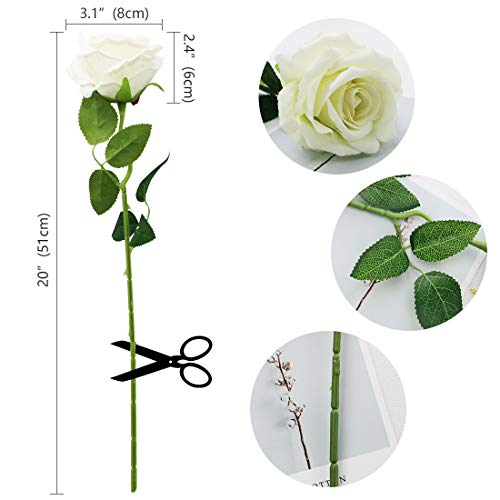 Olrla Flores artificiales de rosas blancas, 10 rosas de terciopelo de tallo largo para ramos de boda, hogar, hotel, oficina, decoración (10 blancas)