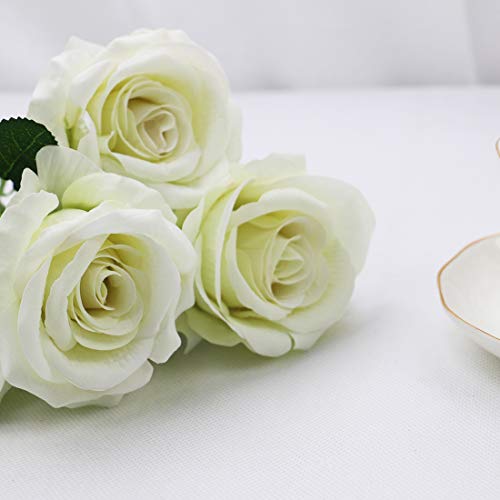 Olrla Flores artificiales de rosas blancas, 10 rosas de terciopelo de tallo largo para ramos de boda, hogar, hotel, oficina, decoración (10 blancas)