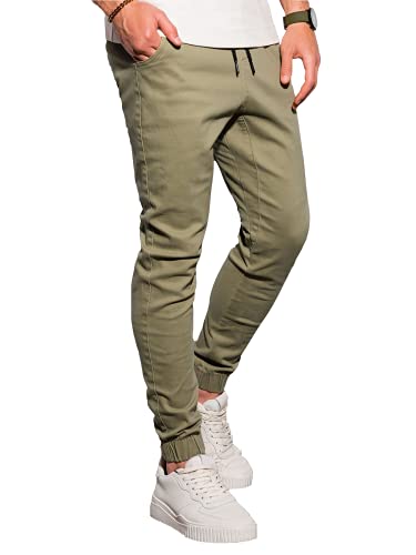 Ombre Pantalones con Cordón para Hombre Joggers Básicos de Deporte Workout Jogging Fit Casuales Deportivos de Chándal Pantalón Largo Jogger Estilo Deportivo Slim 6 Colores S-XXL (L, Oliva)