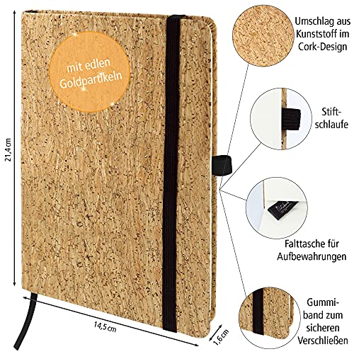 Online Bullet Journal Cork, 144 páginas, papel FSC de 100 g/m², páginas interiores con puntos, cuaderno con marcapáginas, cinta elástica y soporte para bolígrafo, corcho (16935/6)