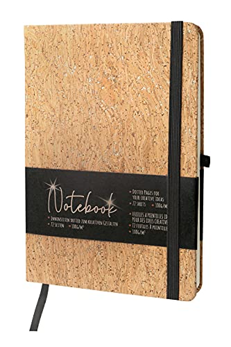 Online Bullet Journal Cork, 144 páginas, papel FSC de 100 g/m², páginas interiores con puntos, cuaderno con marcapáginas, cinta elástica y soporte para bolígrafo, corcho (16935/6)