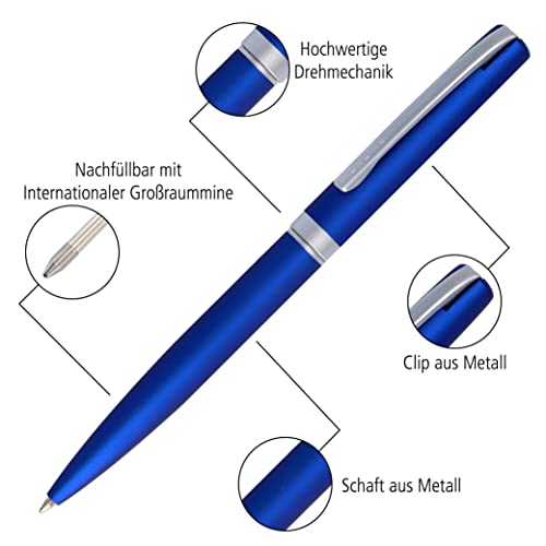 Online Eleganza - Juego de escritura (incluye bolígrafo, pluma estilográfica, estuche de piel auténtica), color azul satinado