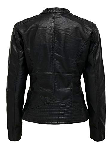 Only Leather Look Biker Jacket Chaqueta, Negro (Black), 40 para Mujer