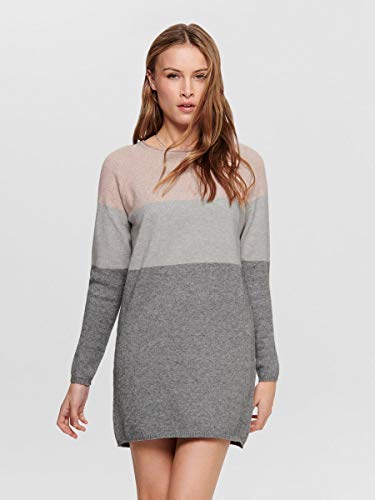 Only Onllillo L/s Dress Knt Noos Vestido, Multicolor (Mahogany Rose Detail: W Melange/Light Grey Melange/Medium Grey Melange), Large para Mujer