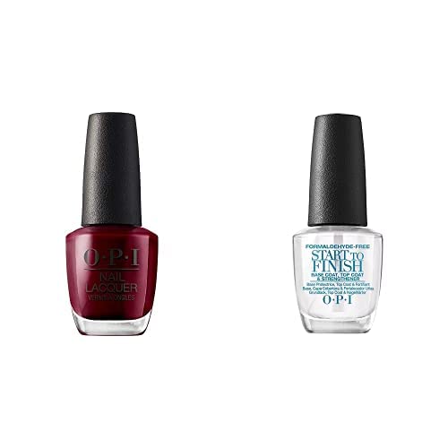 OPI Nail Lacquer - Efecto Manicura Profesional, 'Malaga Wine' Granate - 15 ml + OPI Capa Base, Capa Superior Y Fortalecedor De Uñas (Fórmula Libre De Formaldehído) - 15 ml.