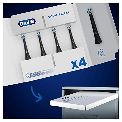 Oral-B iO Ultimate Clean Recambios Cepillo de Dientes Eléctrico, Pack de 4 Cabezales, Negro - Originales, (Tamaño Buzón)