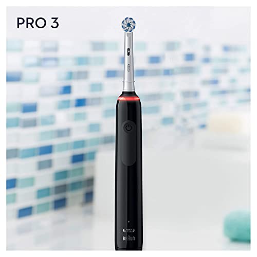 Oral-B Pro 3 3000 Cepillo Eléctrico de Dientes + 1 Mango con Sensor de Presión Visible, 1 Cabezal de Recambio, Negro y Blanco, Diseñado por Braun