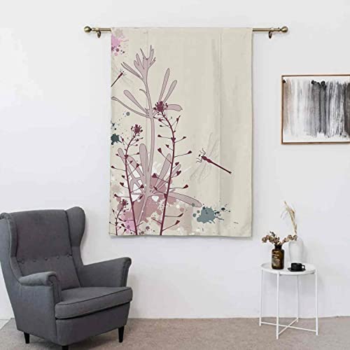 ousente Cortina romana de libélula con diseño de flores y insectos con alas de mosca, cortina opaca con aislamiento térmico, 45 x 63 pulgadas, para dormitorio de niños, cortinas opacas burdeos y azul