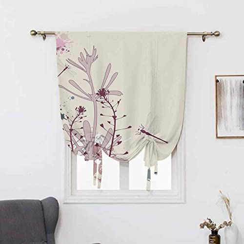 ousente Cortina romana de libélula con diseño de flores y insectos con alas de mosca, cortina opaca con aislamiento térmico, 45 x 63 pulgadas, para dormitorio de niños, cortinas opacas burdeos y azul