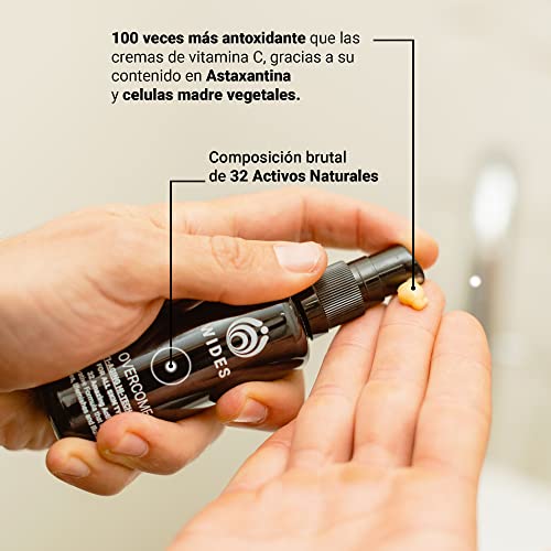 OVERCOME - Crema Antiarrugas Hombre 33 Activos 100% Naturales - Piel Rejuvenecida Radiante - Crema Facial Antiedad y Antimanchas con ASTAXANTINA - Trata las Arrugas - Neutraliza los Signos de Fatiga