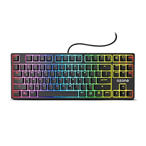 Ozone Gaming Battle Royale -OZBATTLERYLSP- Mecanico TKL, Switches Red Cherry MX, LED RGB, G-Mode, silencioso, Windows, iOS, Android y Linux, G-Mode, Negro.