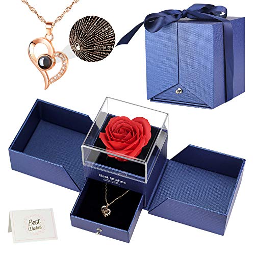 Ozrpn Juego de Rosas Eternas,Rosas de Amor,Caja de Regalo de Collar de Te Amo,Regalo de Cumpleaños Perfecto,Regalo Romántico para el Día de San Valentín,Cumpleaños,Día de la Madre,Aniversario,Navidad