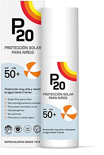 P20 ® | Crema Solar Niños | Protector solar para niños spf 50 muy alta y resistente al agua para una protección fiable frente a los rayos UVA y UVB | Formato Crema | 100 Ml