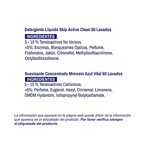 Pack Skip Líquido Active Clean 50 lavados + Mimosin Azul Vital 60 lavados - Pack de 2