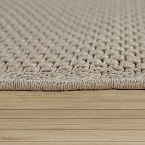 Paco Home Alfombra Interior Y Exterior Tejido Liso Terrazas Aspecto Natural Beige, tamaño:160x220 cm