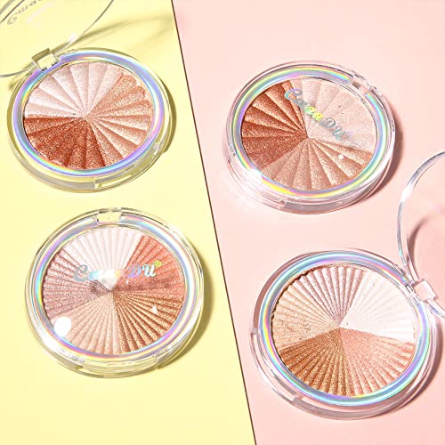 Paleta De Iluminadores De Maquillaje Coloretes En Polvo - Polvos Bronceadores Highlighter Paleta Maquillaje Profesional - Altamente Pigmentados Colores Brillante - Vegano, Hipoalergénico (02)