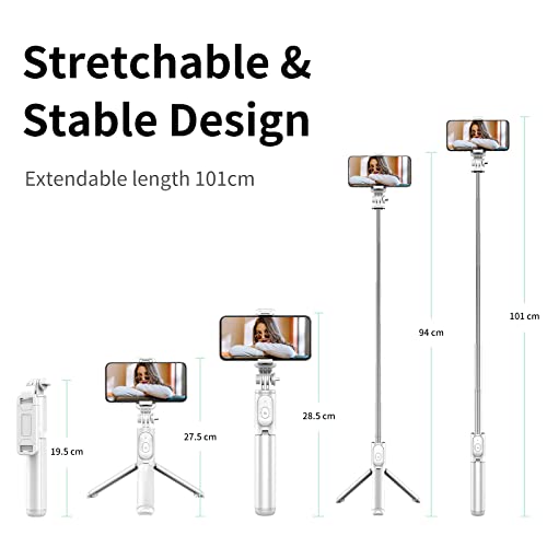 Palo Selfie Trípode, 4 en 1 Selfie Stick Móvil Bluetooth Extensible con Inalámbrico Control Remote, Compatible con iPhone 13/12/11/XS MAX/XS/8 Plus/8, Samsung S10, Huawei, Xiaomi y Más