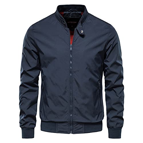 PANBOB Chaqueta Hombre Slim Fit Cuello Alto Casual Chaqueta Hombre Outdoor Viento Impermeable Chaqueta Sudor Hombre Primavera Otoño Simplicidad Chaqueta Transición Hombre C-Navy XL