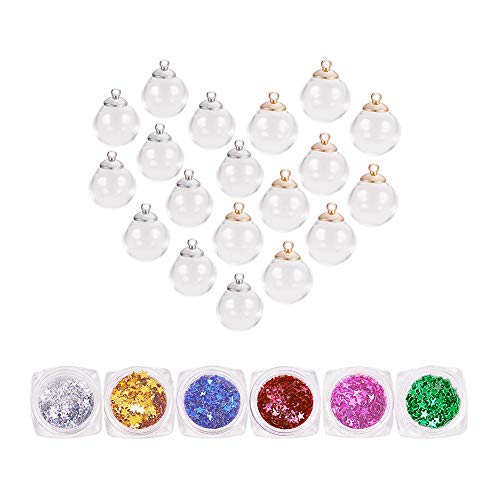 PandaHall 30 Botellas de Cristal Transparente de 16 mm con Forma de Globo de Plata y Oro con Estrella de manicura, Lentejuelas, frascos de Bolas de Cristal para Bricolaje, Colgantes y Pendientes