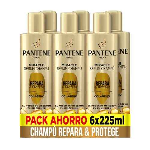 Pantene Pro-V Champú Miracle Serum Repara & Protege con colágeno, la eficacia de un sérum en un champú, para cabello débil y dañado, 225ml x 6