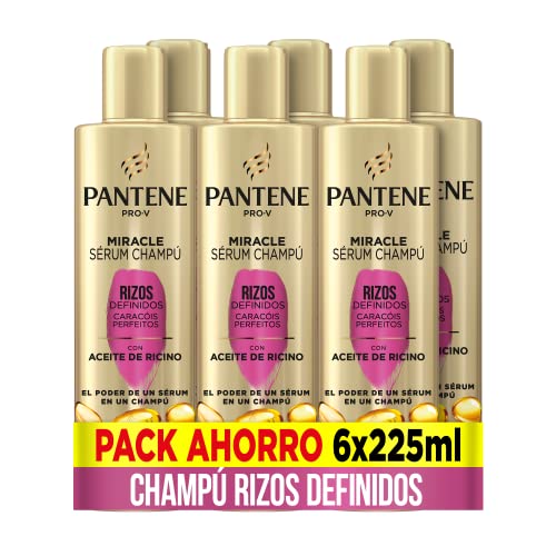 Pantene Pro-V Champú Miracle Serum Rizos Definidos con aceite de ricino, la eficacia de un sérum en un champú, para cabello rizado 225ml x 6