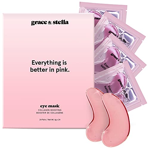 Parches debajo de ojos Grace & Stella para círculos oscuros e hinchazón - Veganos - Parches de gel debajo de la máscara de ojos para reducir el tejido flojo (24 Pair Pink)