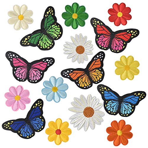 Parches Termoadhesivos Flores y Mariposa Parches Decorativos para Tela Parche para Coser en Ropa Parches Bordados Parche de Ropa para Infantil y Adultos Apliques Patches para Jeans Camisetas Sombreros