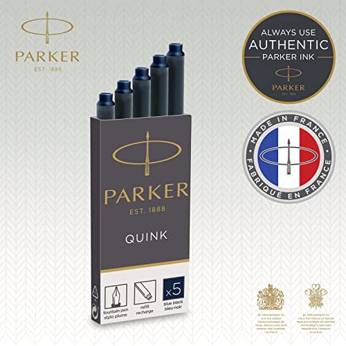 Parker Quink recambios para plumas estilográficas, cartuchos largos, tinta azul o negra, caja de 5