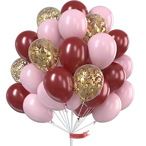 PartyWoo Globos Oro Rosa Borgoña, 70 Piezas Globos Borgoña, Globos Rosa, Globos Confeti Oro para Despedida de Soltera de Borgoña, Decoraciones de Fiesta Borgoña y Oro, Decoraciones de Boda de Borgoña