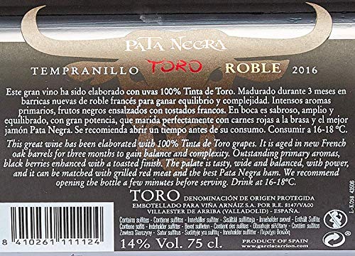 Pata Negra Roble - Vino Tinto D.O. Toro - Caja de 6 Botellas x 750 ml