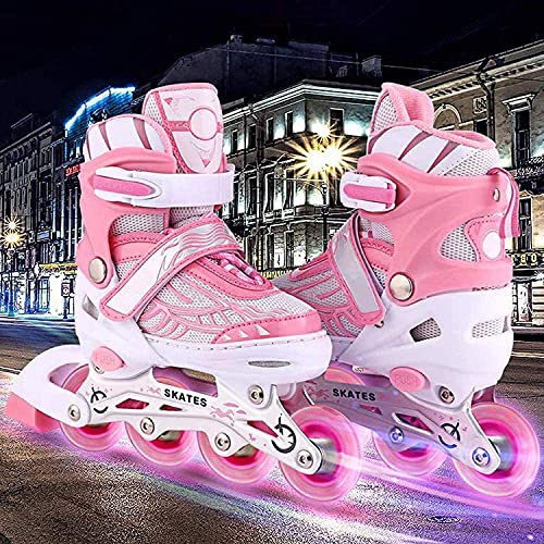 Patines en línea ajustables con ruedas totalmente luminosas, para niños y niñas (mediados 35-38), color rosa