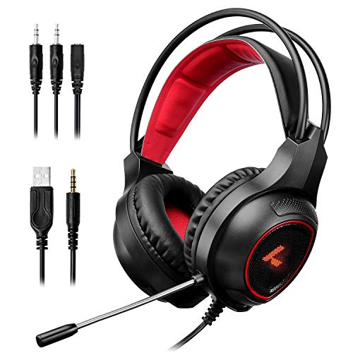 PDP Mando Pro Faceoff Deluxe Audio Chat Camo Rojo (Nintendo Switch) + LYCANDER Auriculares Gaming con luz LED con micrófono, Entrada de 3,5 mm, para PC, PS4, Xbox One, Nintendo Switch