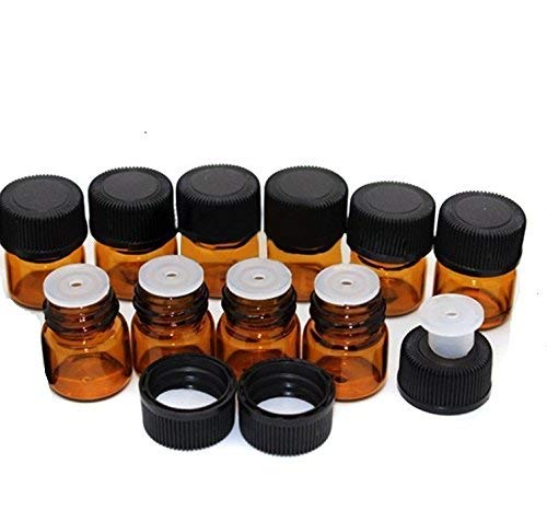 Peiylism 50pcs 1ml Mini botella de vidrio Vial de muestra de ámbar Botella pequeña de aceite esencial con 2 pipetas cuentagotas de 1 ml gratis para químicos de laboratorio, colonias y perfumes