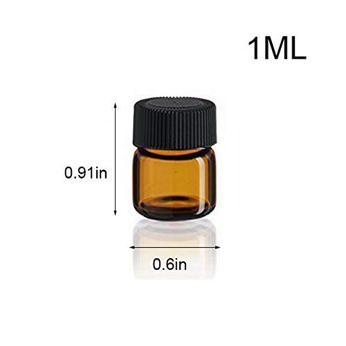 Peiylism 50pcs 1ml Mini botella de vidrio Vial de muestra de ámbar Botella pequeña de aceite esencial con 2 pipetas cuentagotas de 1 ml gratis para químicos de laboratorio, colonias y perfumes