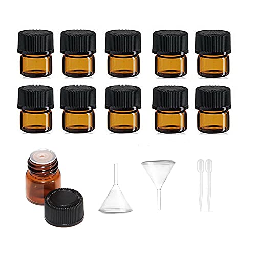 Peiylism 50pcs 1ml Mini botella de vidrio Vial de muestra de ámbar Botella pequeña de aceite esencial con 2 pipetas cuentagotas de 1 ml gratis para químicos de laboratorio, colonias y perfumes