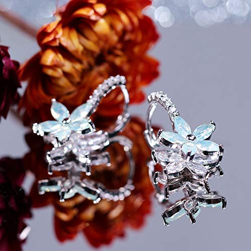 Pendientes mujer Pendientes plata con flor Cubic Zirconia Crystal Clip en pendientes para mujeres niñas Pendientes de circón 3A damas elegantes pendientes (blue)