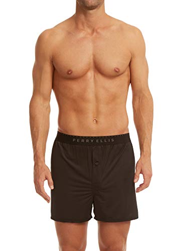 Perry Ellis Men's Luxe Solid Boxer, Black, X-Large